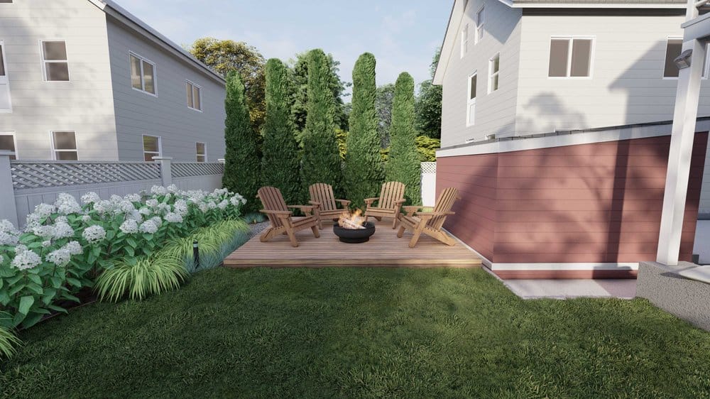 Boston side yard with fire pit and plants