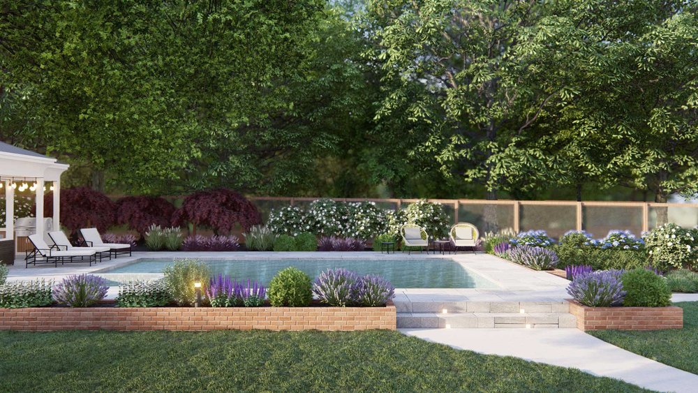 Greenwich in-ground pool design with plants