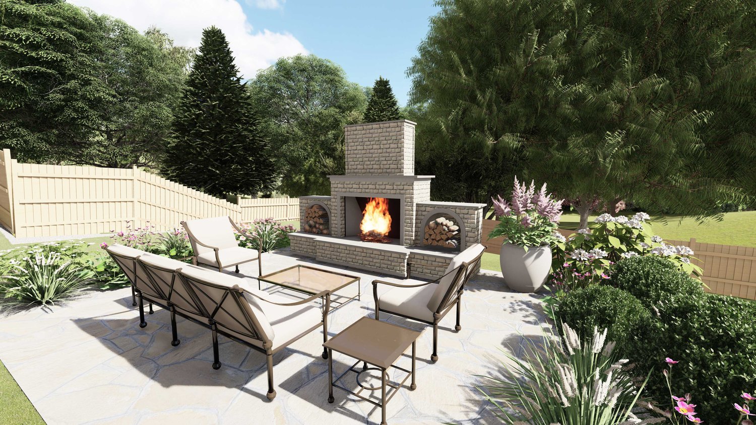 Cambridge patio with fire place