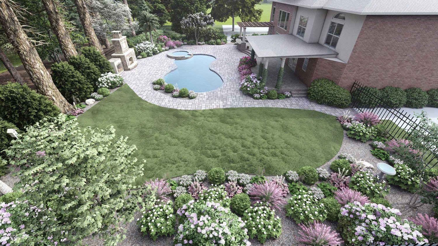 Charlotte overhead view of backyard with garden and swimming pool