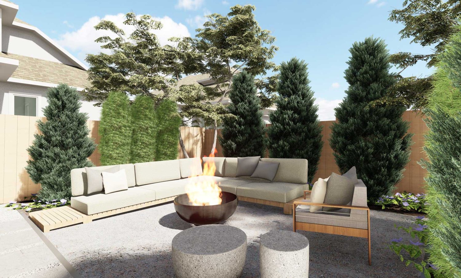 Denver backyard sitting area with fire pit