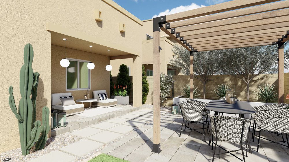 Las Vegas backyard design with a patio and succulent plants
