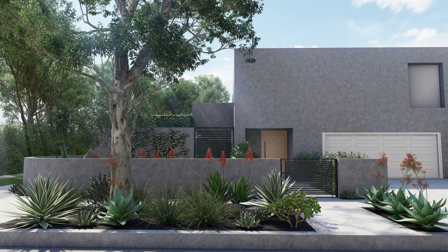 Los Angeles drought tolerant front yard with trees