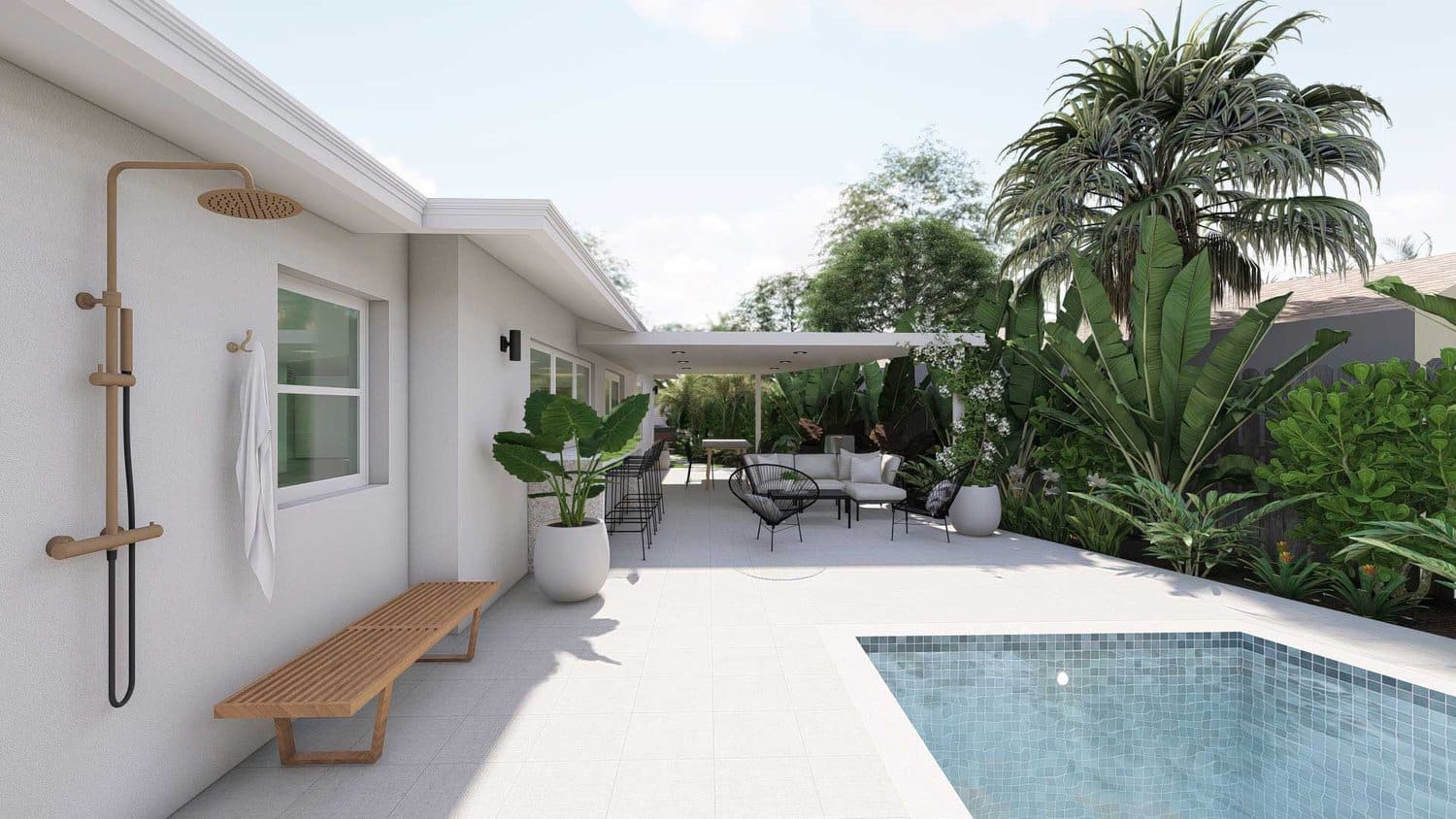Miami yard with pool, outdoor shower and patio