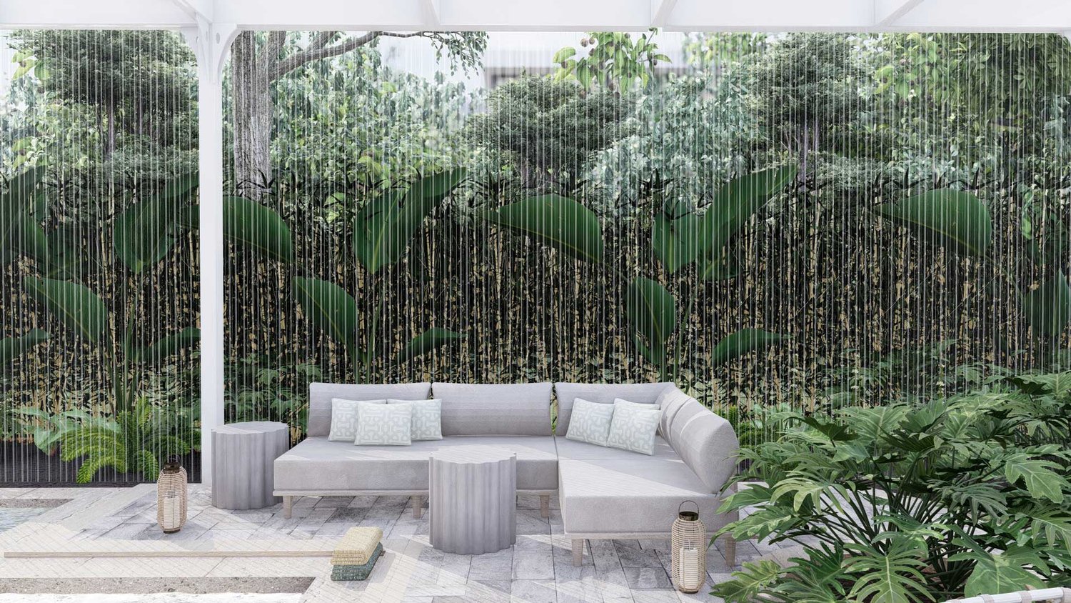 Miami backyard patio with green wall