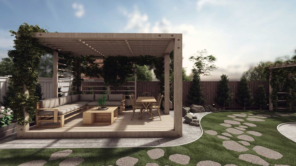 Napa fenced yard with outdoor lounge design