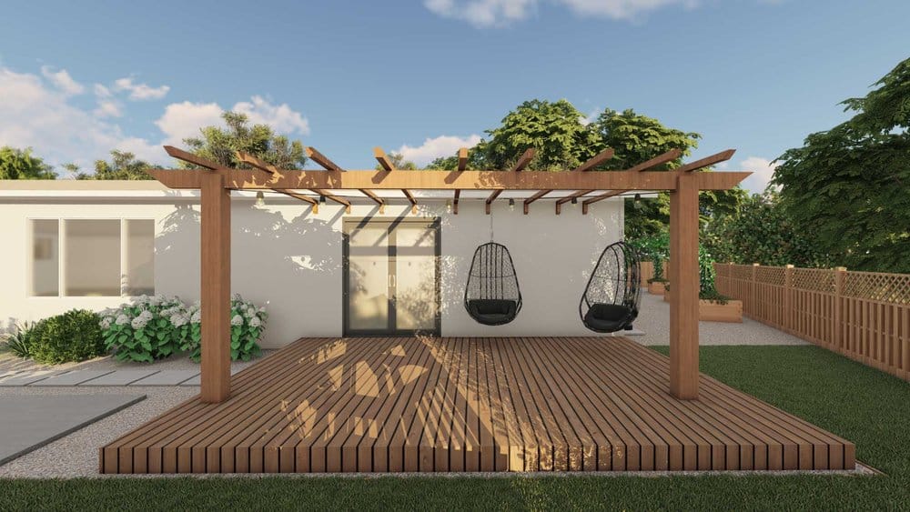 Napa backyard design with pergola and hanging hammock chairs