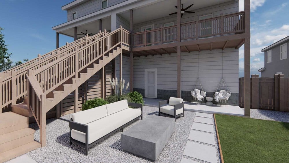Nashville courtyard design with deck stairs