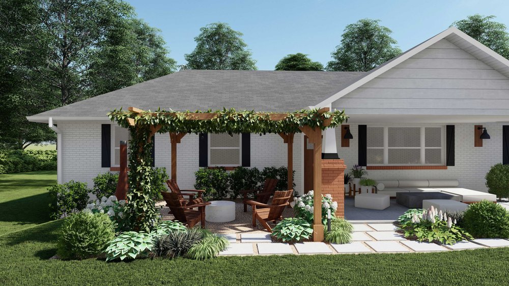 Nashville front yard with pergola-covered paver patio