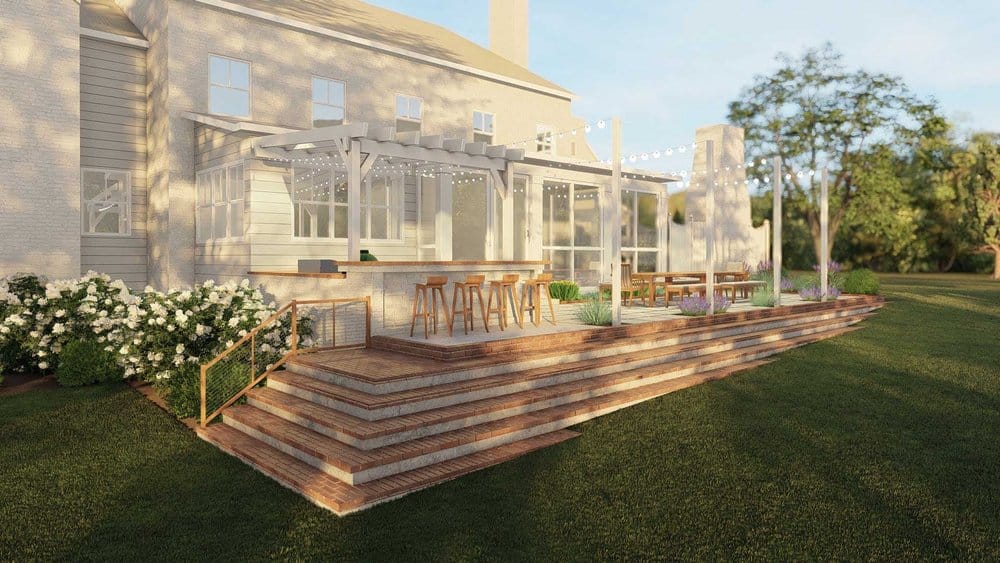 Nashville front yard design with deck steps and sod