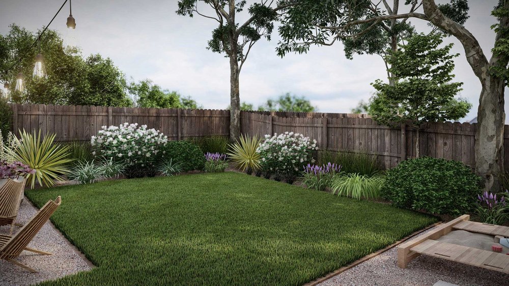 Fenced backyard design with plants in Nashville