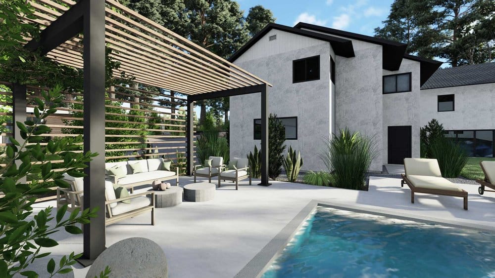 Oakland pool and patio design with plants