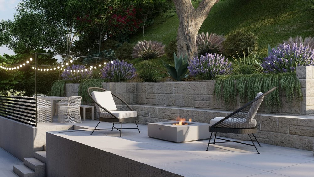 Oakland backyard design with fire pit