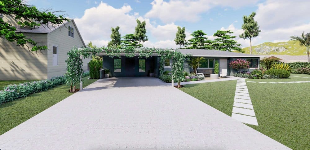 Orlando courtyard with driveway design showing plants