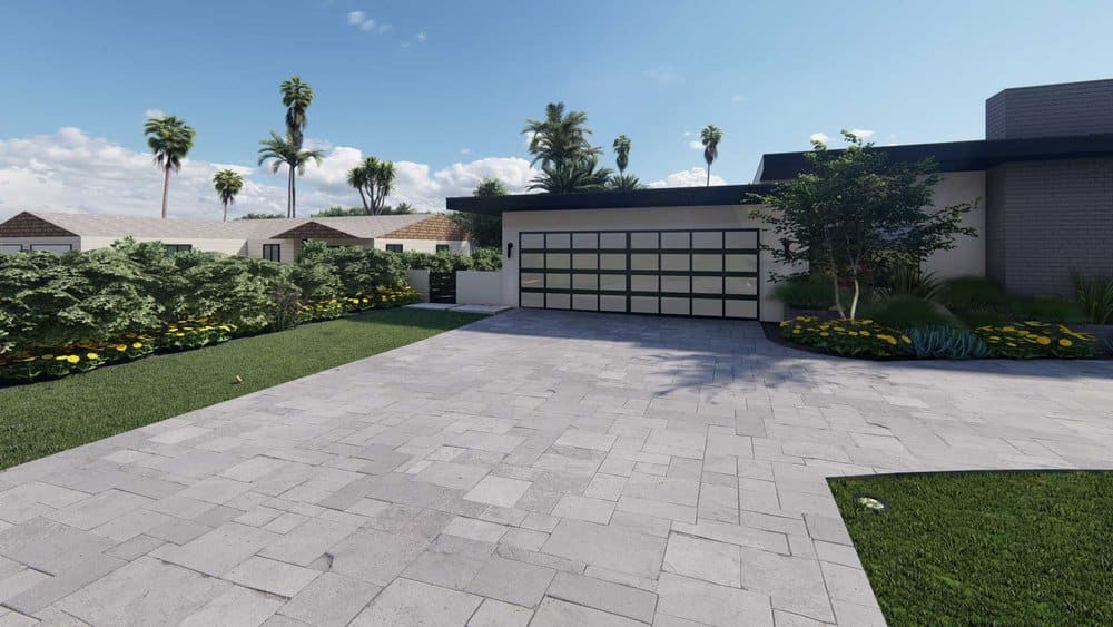Palm Beach front yard design with driveway