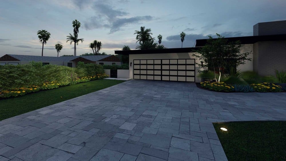 Palm Beach front yard showing driveway in concrete paver