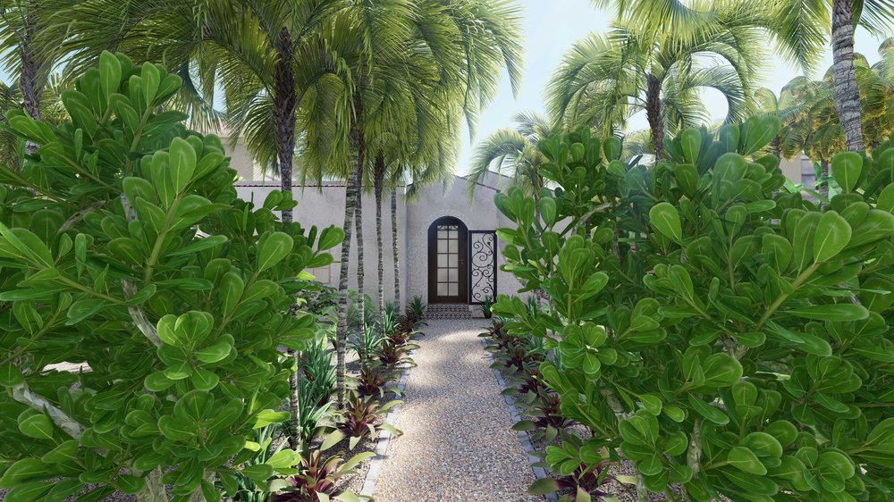 Palm Beach yard design with walkway and plants