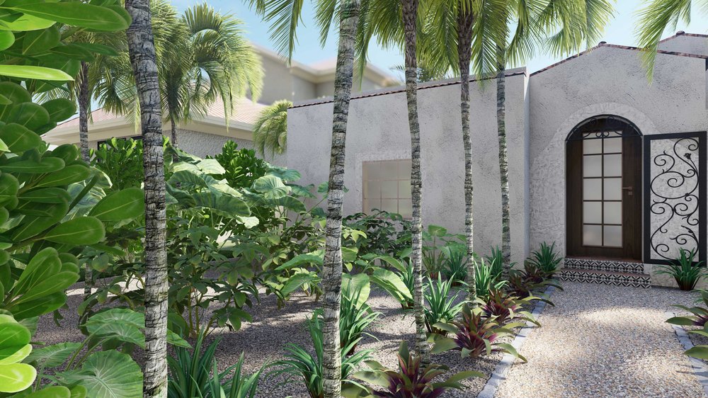 Palm Beach yard with walkway with trees