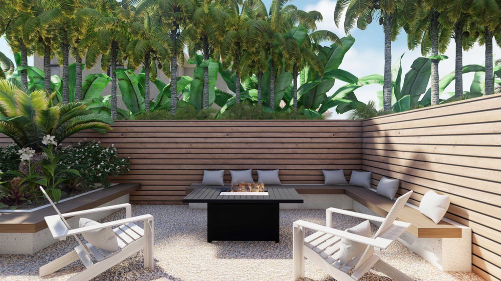 Fenced yard with fire pit in Palm Beach