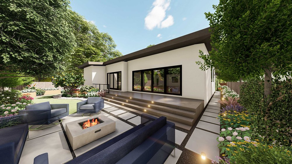 Backyard design with fire pit in Palo Alto
