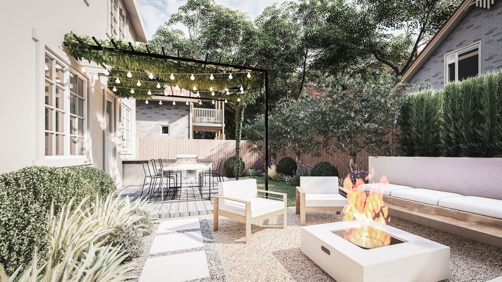 Small backyard design with fire pit in Palo Alto