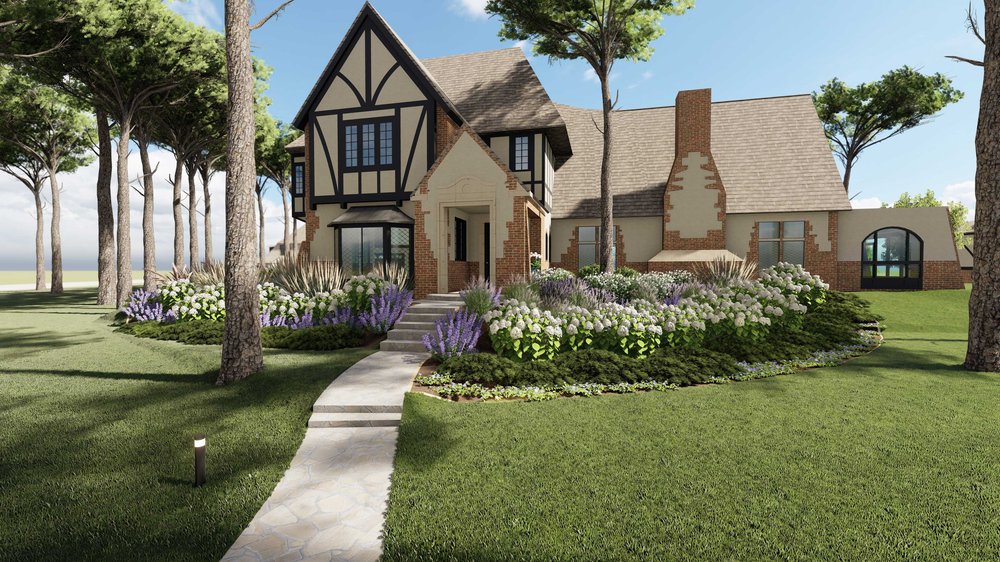 St. Charles front yard design with concrete walkway and plants
