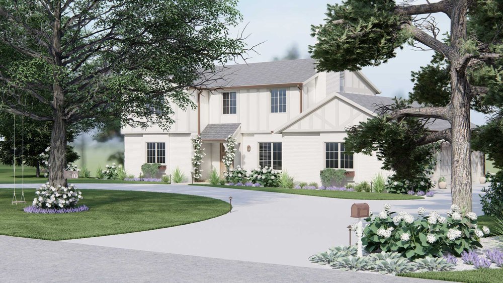 St. Charles front yard design with driveway and trees