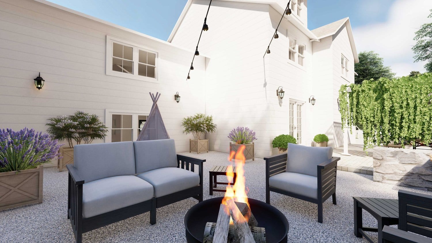 Stamford backyard with sitting area and fire pit