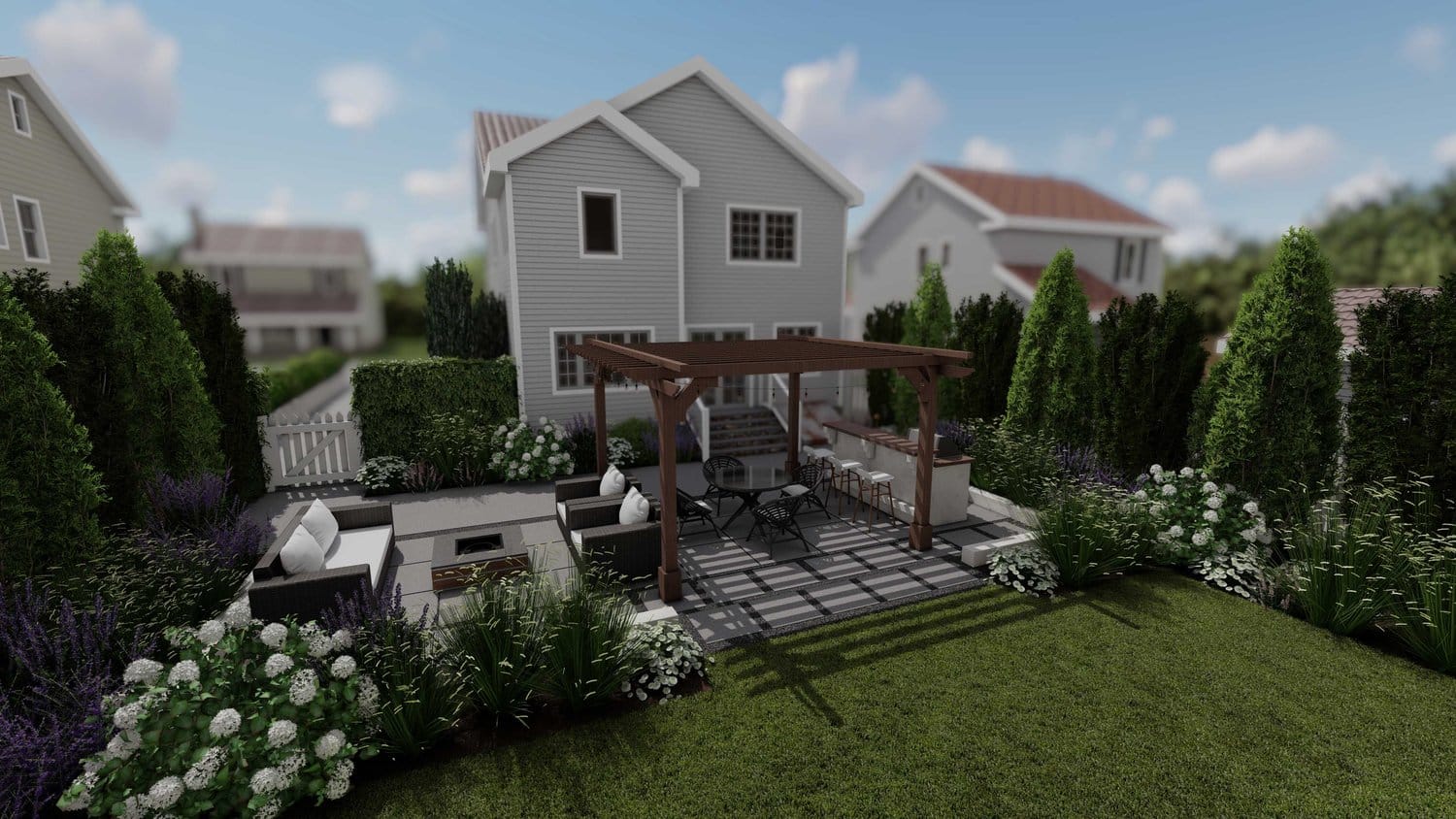 Stamford backyard patio with pergola