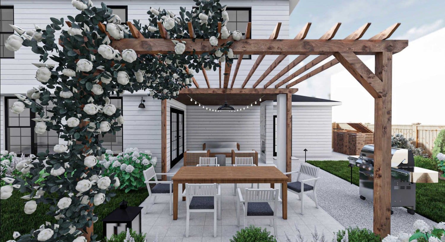 Tacoma backyard with patio, grill, trellis and gravel