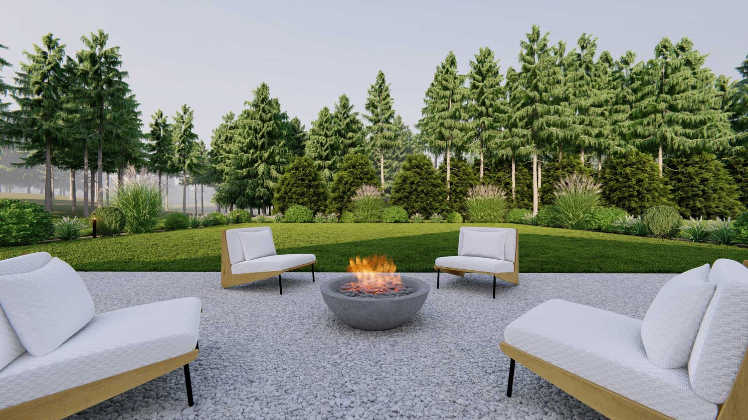 Twin Falls gravel fire pit seating area with lounge chairs
