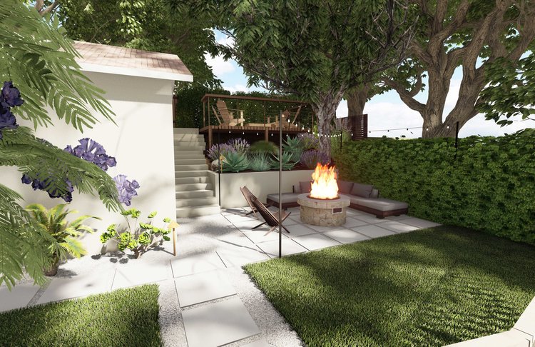 Ventura side yard with concrete paver floor and stairs