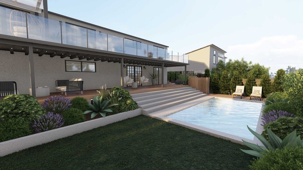Ventura backyard design with in-ground pool and plants