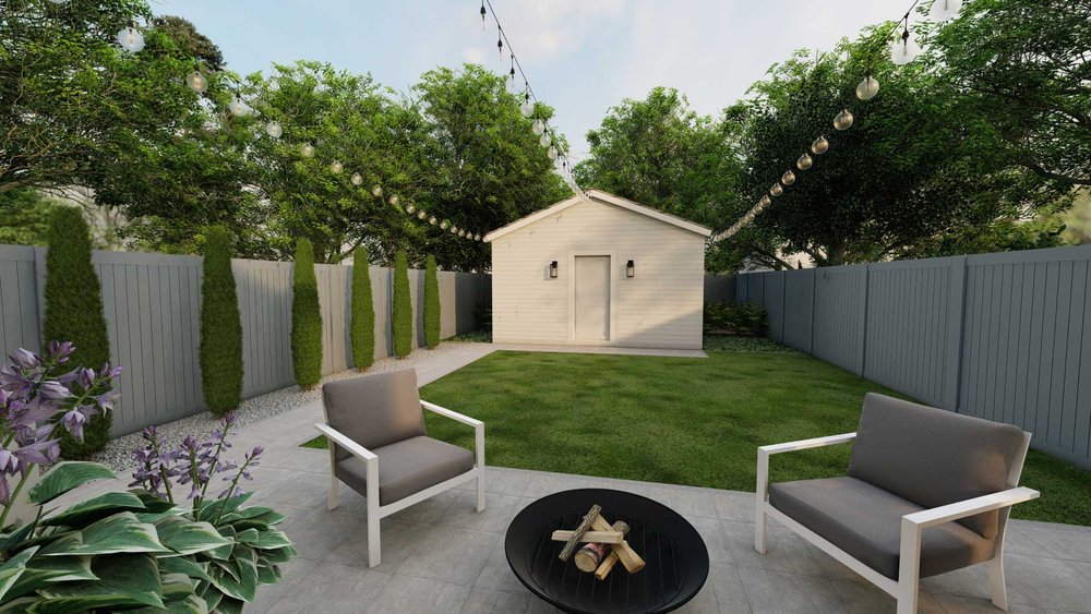 Washington, D.C backyard design with fire pit and sod