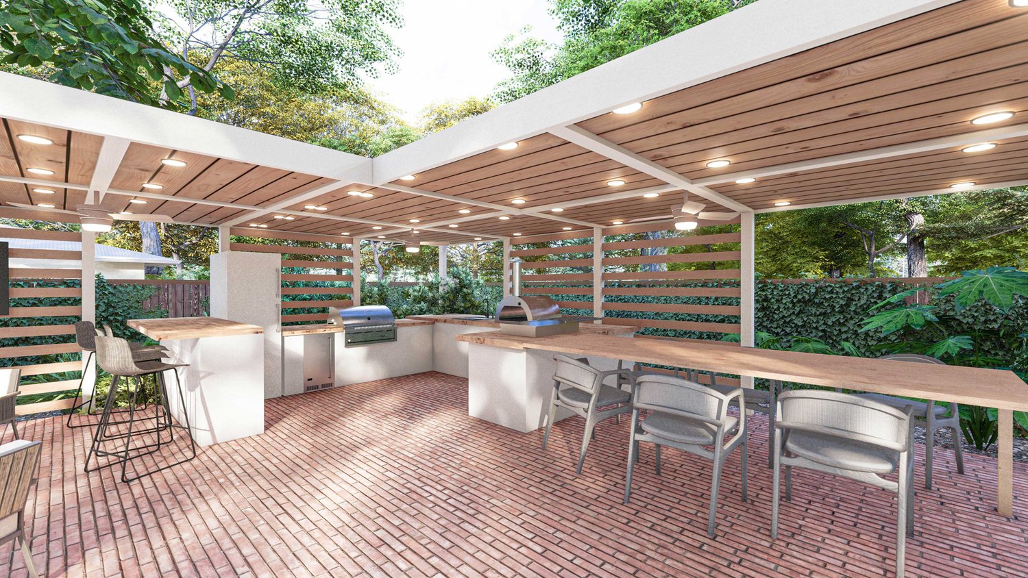 Winter Park outdoor kitchen with dining area and pergola