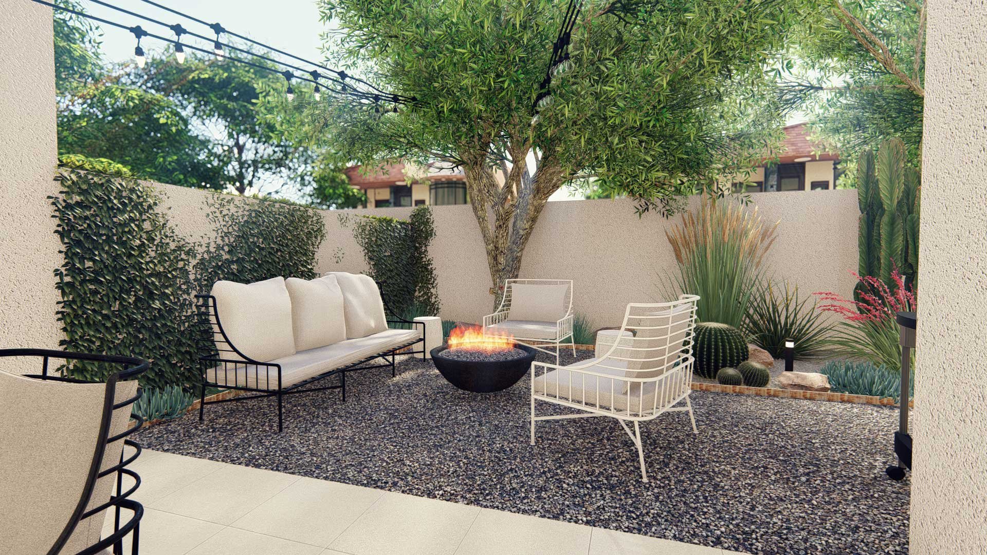 gravel fire pit seating area