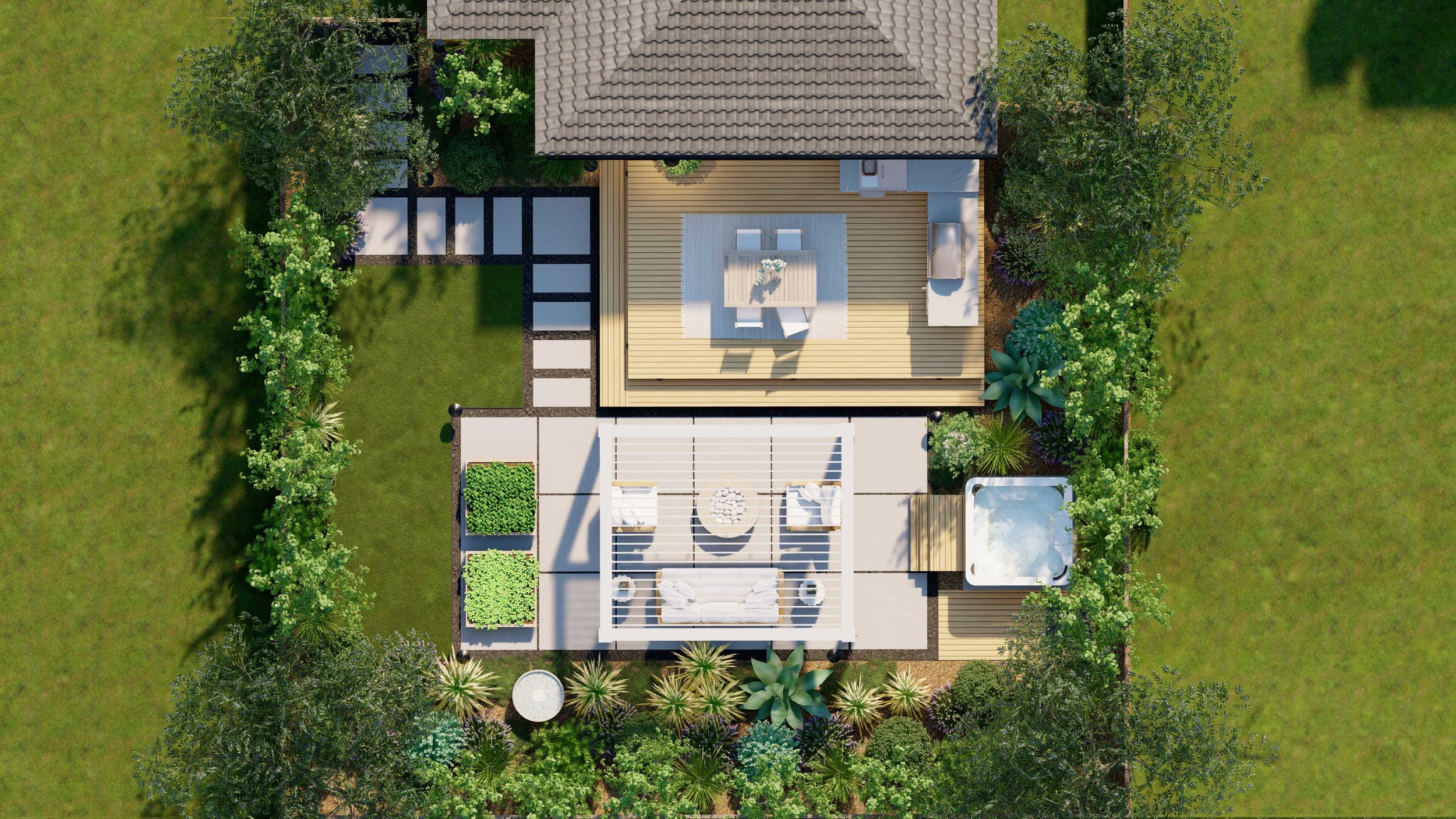 Client’s backyard top view for $125,000 Yardzen transformation