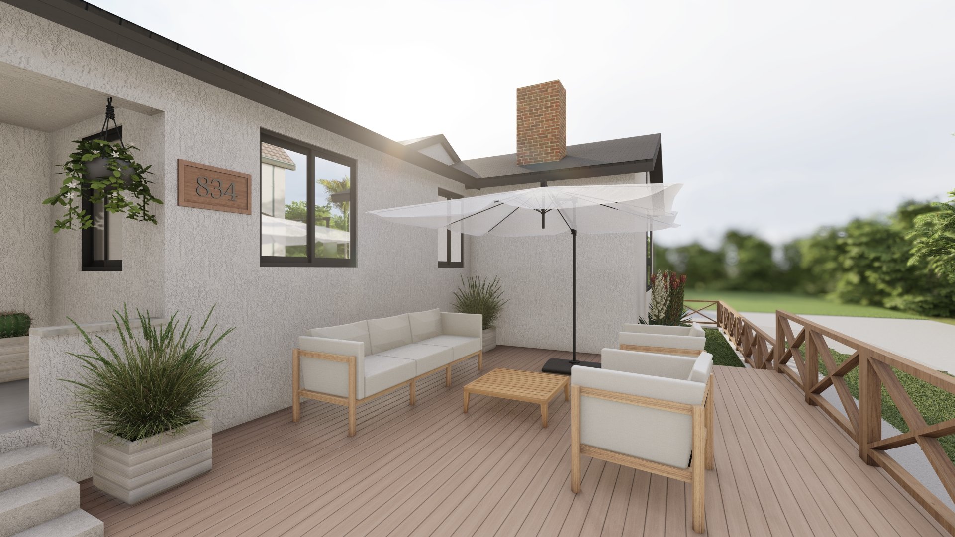 Front porch design with The Sofa and two The Chairs by Neighbor