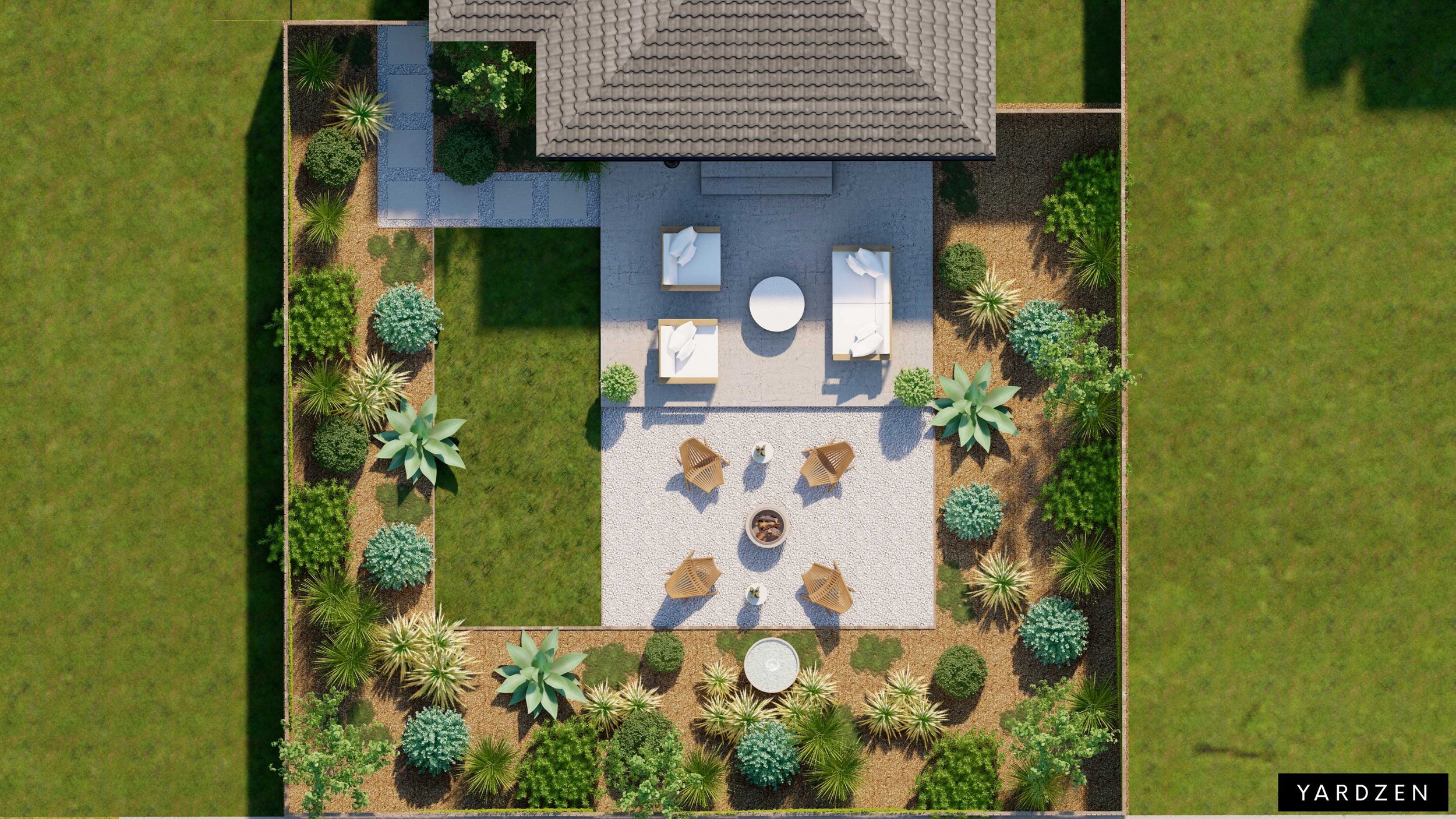 Client’s backyard top view for $20,000 Yardzen transformation