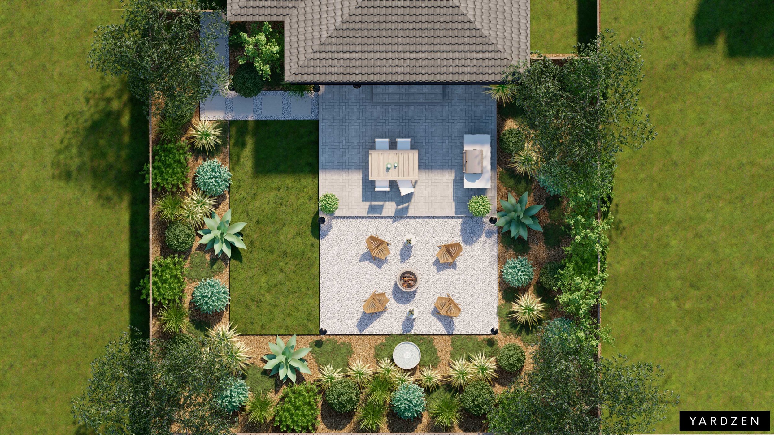 Client’s backyard top view for $50,000 Yardzen transformation