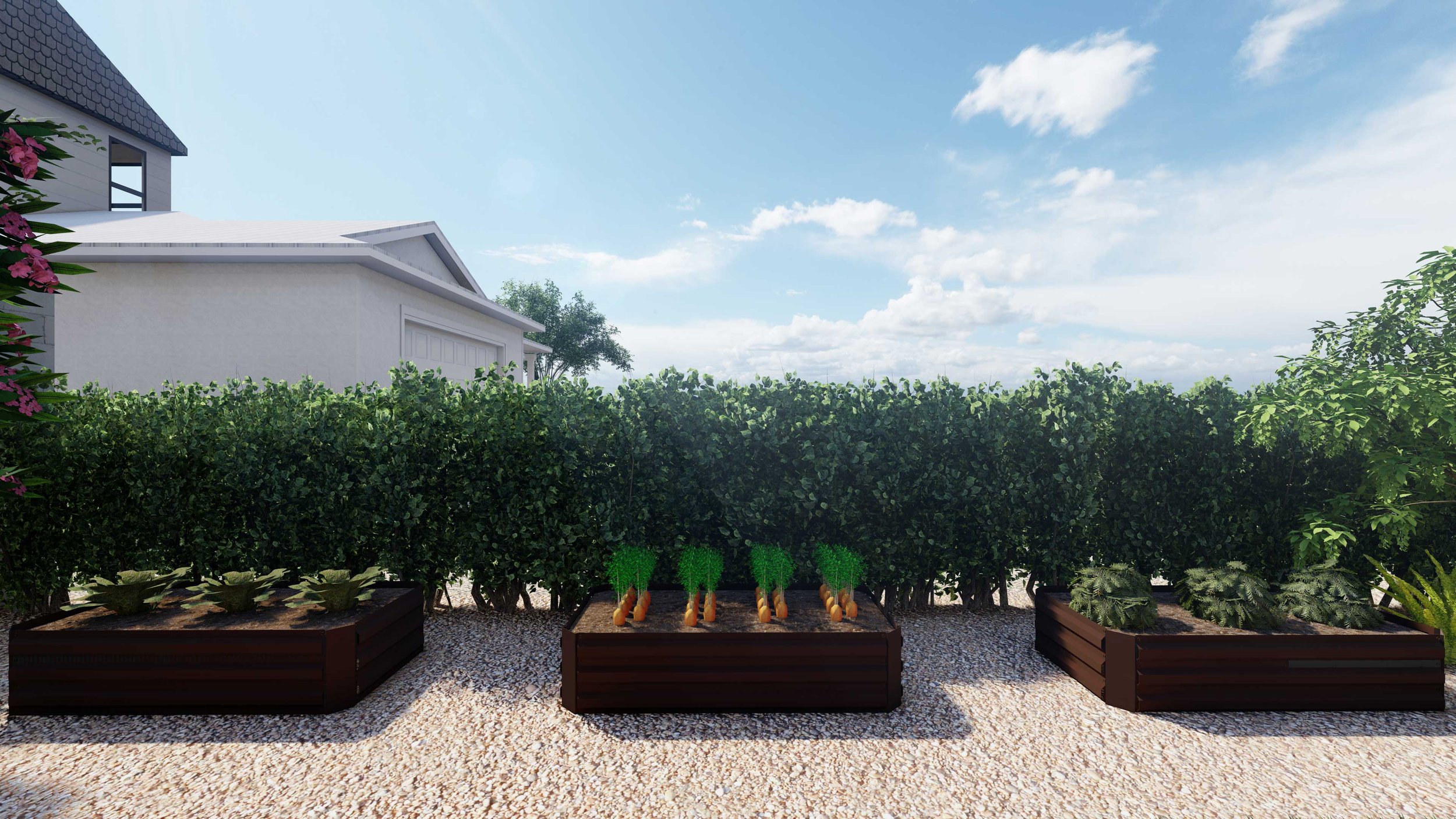 Edible pocket garden in a side yard landscape design