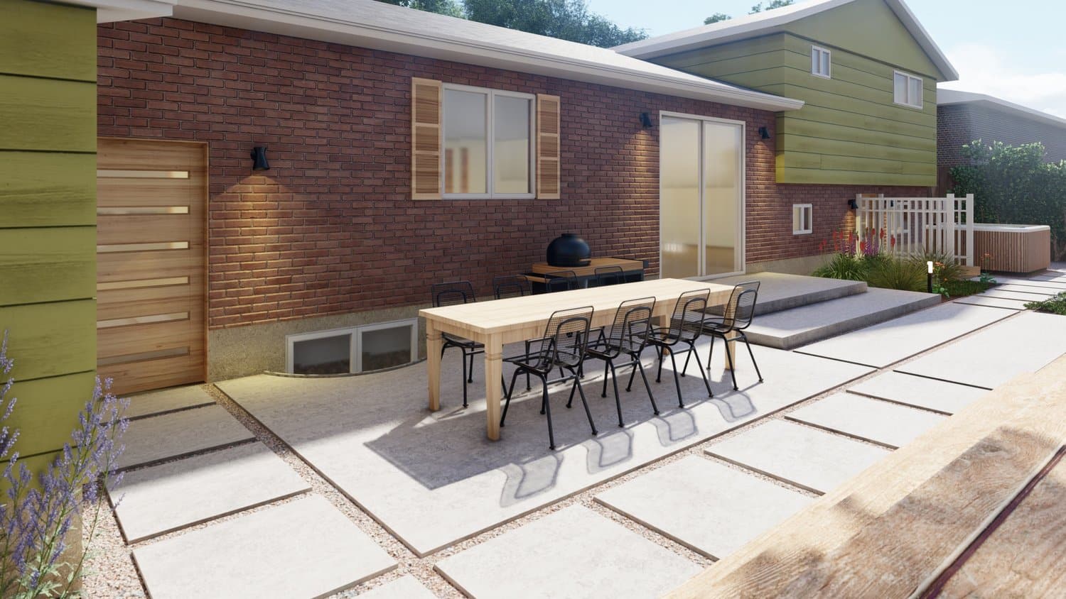 Cheyenne concrete paver backyard with concrete patio dining area