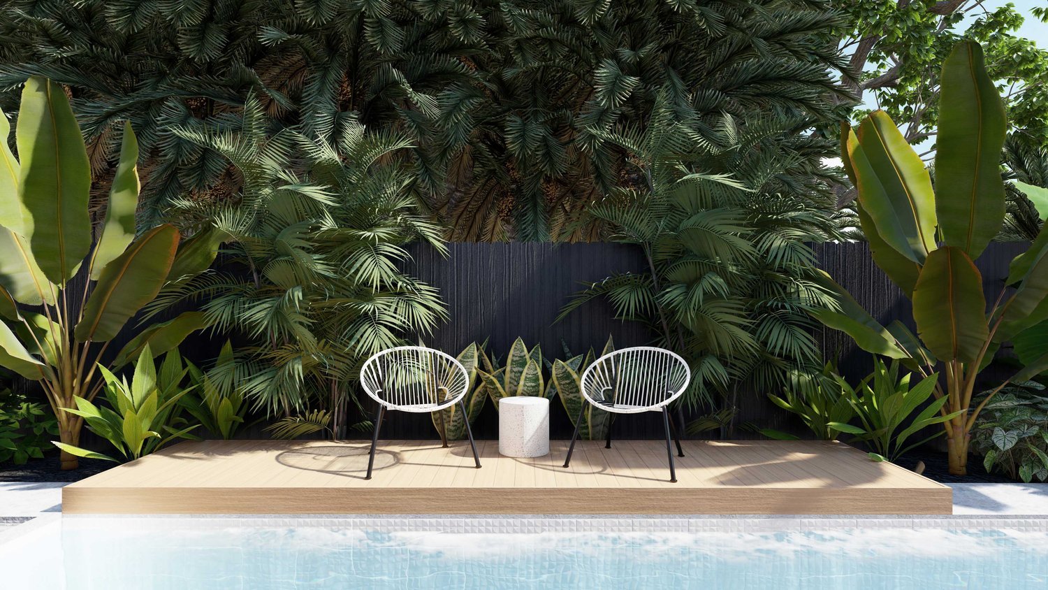 Tropical planting style in Surfside, Florida back yard design