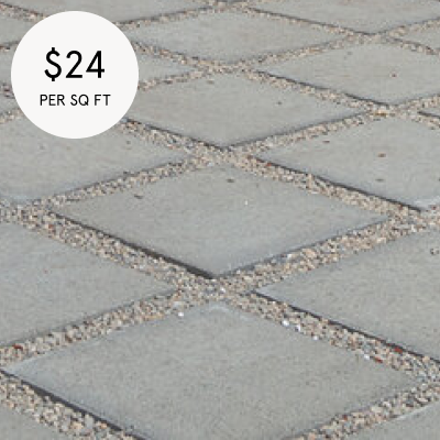 2’x2’ PRECAST CONCRETE PAVERS - A good option for achieving the look of large pavers with gaps of rock or planting on a limited budget.Image via Savvy Heart