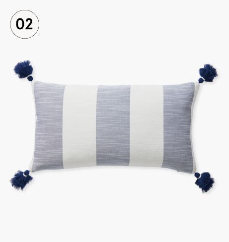 Beach stripe woven tassel lumbar pillow.