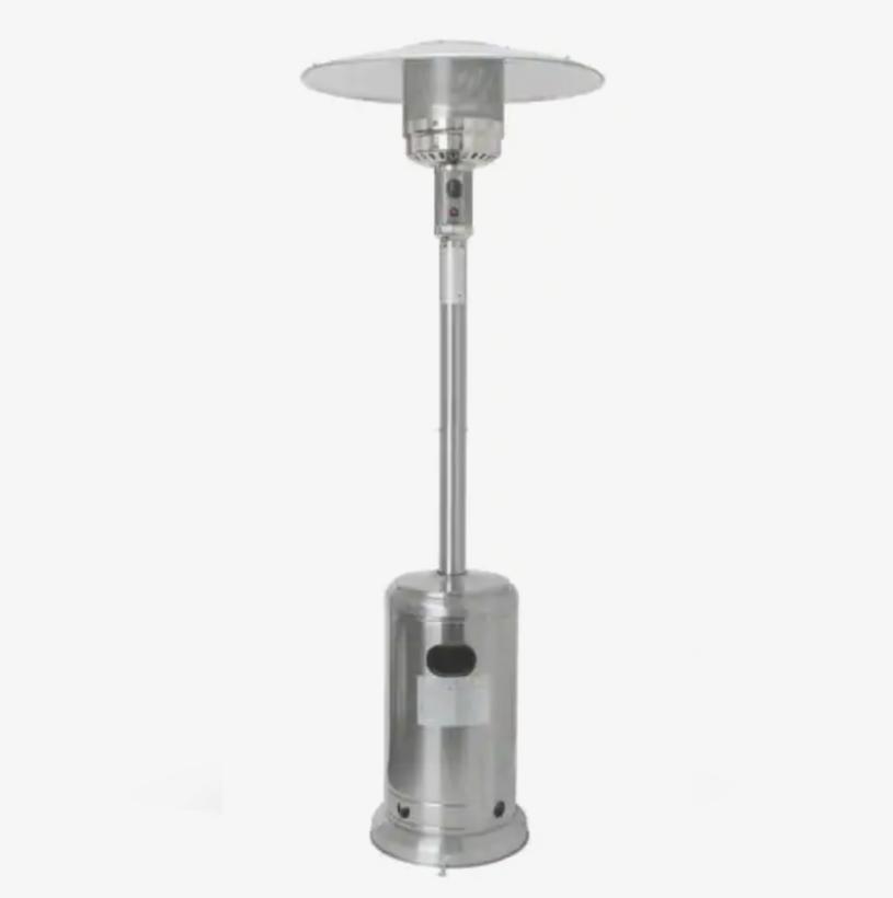 01 Stainless Steel Patio Heater - Hampton Bay’s heater is perfect for patios around 200-square-feet, this traditional stainless-steel heater packs a warm punch. SHOP NOW >” loading=”lazy”></noscript><br/><img decoding=