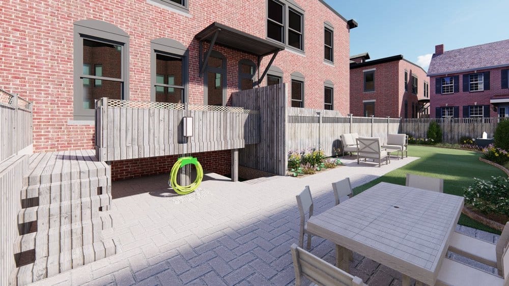 Portland fenced backyard with outdoor dining area