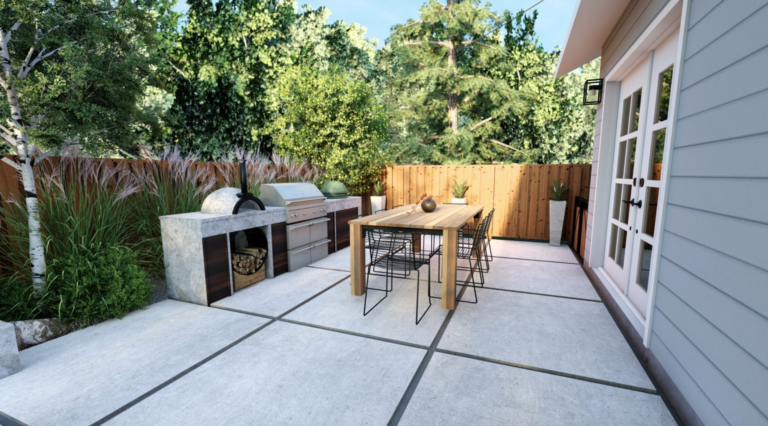 Here, the homeowners knew they wanted a long dining table to be a center piece of their backyard, so our designers made sure to include a large, even space for their table.
