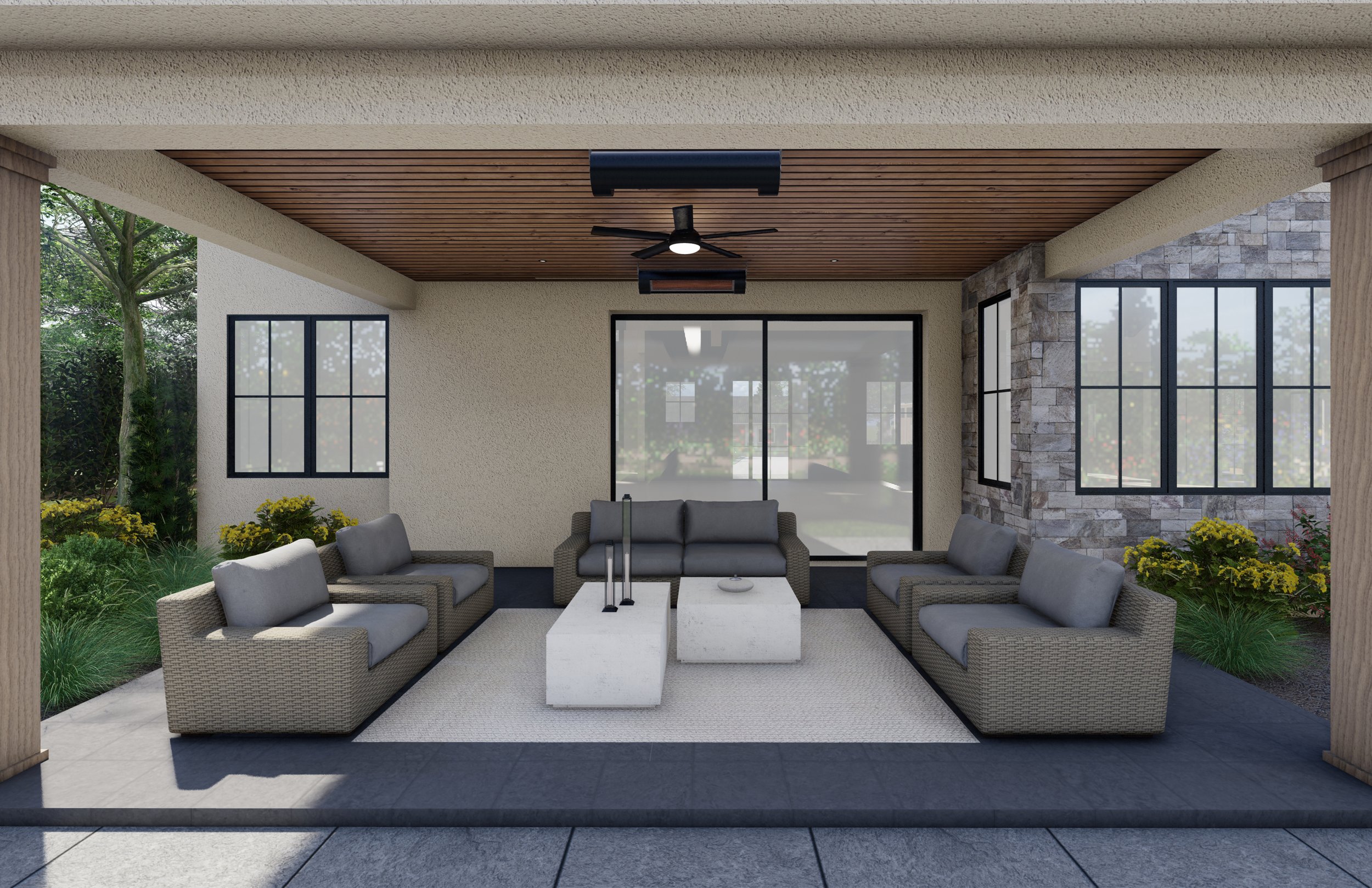 Abaco sofa and four lounge chairs on spacious back patio.