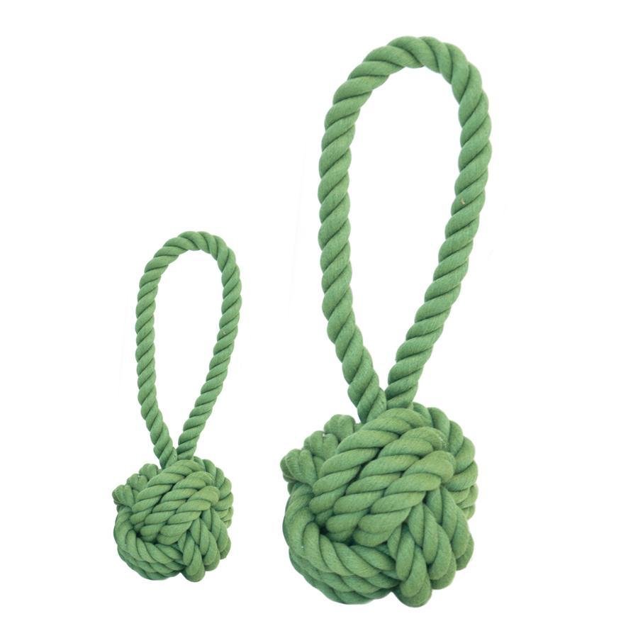 Lemon green tug and toss dog rope toy.